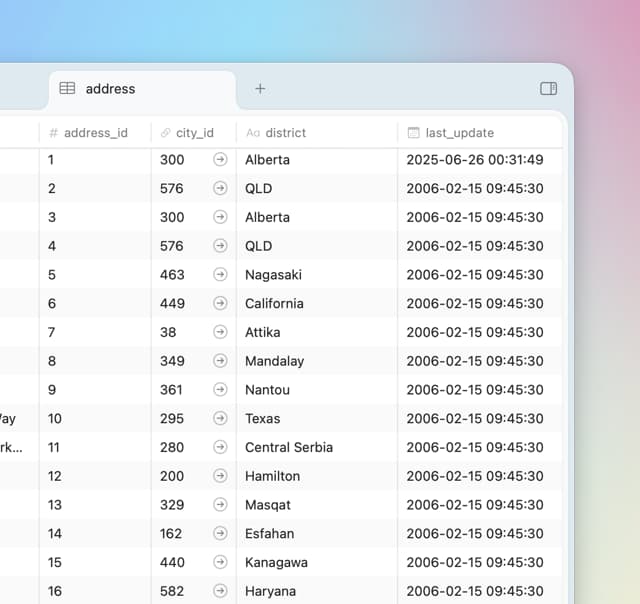 Browse tables