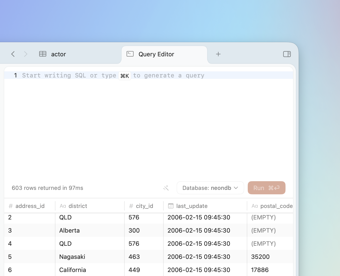 Query editor